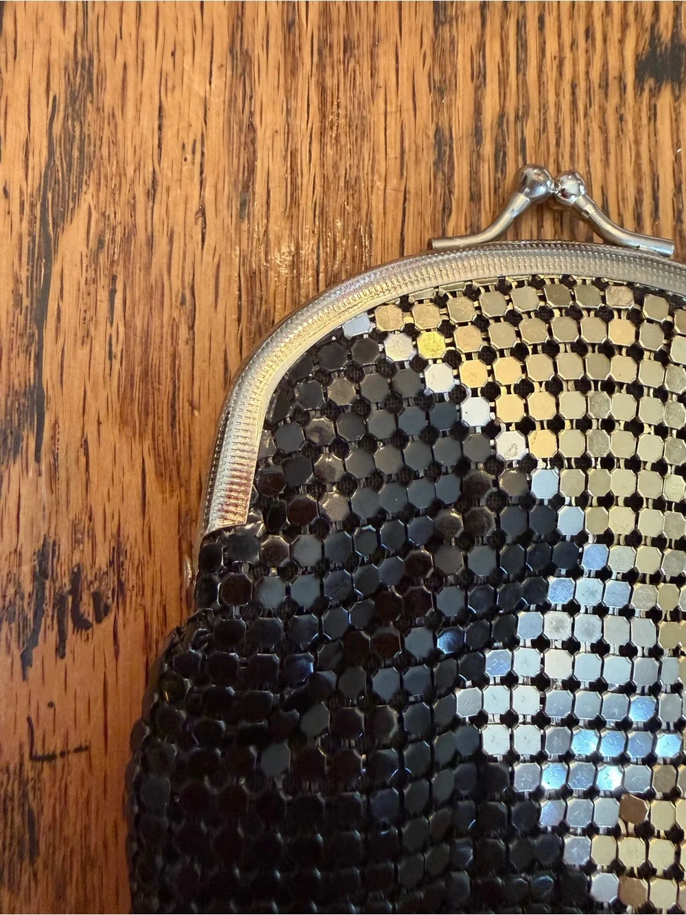 Vintage 80’s Metallic Gold Silver Black Mesh Mini Coin Purse Evening Kiss lock